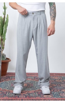 Akçaylar Çift Pileli Arka Beli Lastikli Geniş Paça Baggy Yazlık Kumaş Pantolon gri