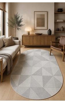 Etnik Craft Madre Modern Desenli Oval Halı Md04 Gri Krem-gri
