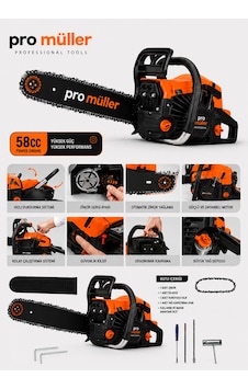 Pro Müller Hava Soğutmalı Çift Egozlu 58 Cc Benzinli Ağaç Odun Dal Motorlu Hızar Bıçkı Testeresi Orman Motoru Pro Müller Hava Soğutmalı Çift Egozlu 58 Cc Benzinli Ağaç Odun Dal Motorlu Hızar Bıçkı Testeresi Orman Motoru