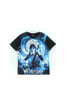 Dobakids Kız Çocuk Wednesday Addams 3D Baskılı T-Shirt Siyah Dobakids Kız Çocuk Wednesday Addams 3D Baskılı T-Shirt Siyah