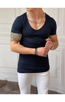 Modefendi Slim Fit Derin Açık Yaka Pamuklu Tshırt Lacivert Modefendi Slim Fit Derin Açık Yaka Pamuklu Tshırt Lacivert