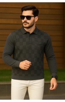 Kemal Ekinci Polo Yakalı Cepli Kazak Gri