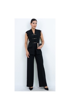 Dorne Moda Özel Seri Kruvaze Aksesuarlı Dantelli Abiye Pantolon Yelek Takım - Düğün - Mezuniyet - Ofis Şıklığı Siyah Siyah Dorne Moda Özel Seri Kruvaze Aksesuarlı Dantelli Abiye Pantolon Yelek Takım - Düğün - Mezuniyet - Ofis Şıklığı Siyah Siyah
