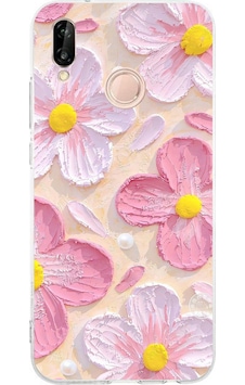 Huawei P20 Lite Uyumlu Pembe Beyaz Çiçekler Sulu Boya Baskılı Silikon Kılıf Renkli Huawei P20 Lite Uyumlu Pembe Beyaz Çiçekler Sulu Boya Baskılı Silikon Kılıf Renkli