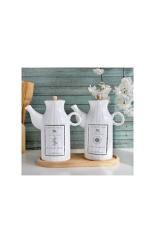 Bambu Standlı Etiketli 2 Li Porselen 1000ml Papatya Yağdanlık Set Yağlık Sirkelik Takım Beyaz Beyaz Bambu Standlı Etiketli 2 Li Porselen 1000ml Papatya Yağdanlık Set Yağlık Sirkelik Takım Beyaz Beyaz