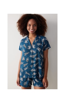 Penti Base Dark Desenli Pijama Takımı Koyu Petrol