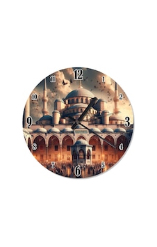 İstanbul Cami Manzaralı Sessiz Duvar Saati Çok Renkli İstanbul Cami Manzaralı Sessiz Duvar Saati Çok Renkli