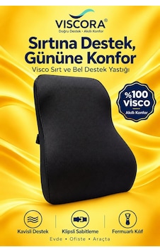 Araba Sırt Minderi Ofis Koltuk Sırt Minderi Ergonomik %100 Visco Klipsli Destek Yastığı, Siyah 45