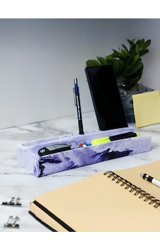 Beton Masaüstü Organizer Kalemlik, Telefon Ve Kartlık Düzenleyici Şık Ofis Masa Dekoru Mor