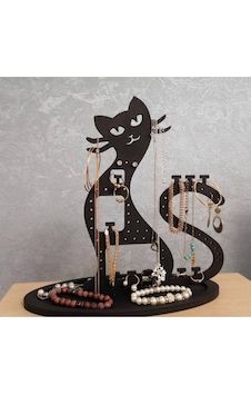 Takı Standı Kedi Figürlü Takı Küpe Standı Ahşap Takı Kutusu Takı Standı Kedi Figürlü Takı Küpe Standı Ahşap Takı Kutusu
