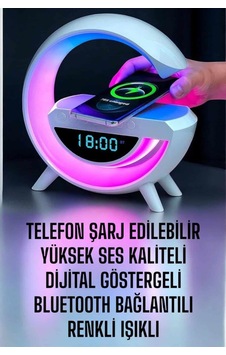 Bluetooth Hoparlör Dijital Göstergeli Wireless Şarj Rgb Işıklı Beyaz Bluetooth Hoparlör Dijital Göstergeli Wireless Şarj Rgb Işıklı Beyaz