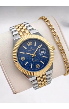 Erkek Takvimli Gold Kol Saati Çok Renk Seçenekli Çelik Kordon Quartz Mekanizmalı Lüks Erkek Saat + Bileklik Hediyeli Lacivert Erkek Takvimli Gold Kol Saati Çok Renk Seçenekli Çelik Kordon Quartz Mekanizmalı Lüks Erkek Saat + Bileklik Hediyeli Lacivert