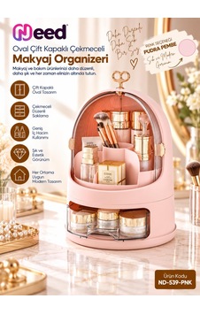 Need Oval Çift Kapaklı Çekmeceli Makyaj Ve Kozmetik Organizeri Pudra Pembe Nd-539-pnk Need Oval Çift Kapaklı Çekmeceli Makyaj Ve Kozmetik Organizeri Pudra Pembe Nd-539-pnk