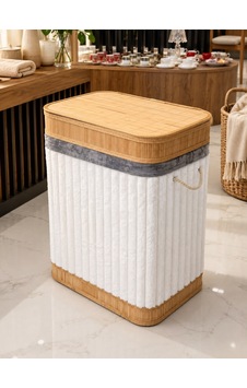 Bambu Üzeri Peluş Kaplama Büyük Boy Çamaşır Sepeti - Beyaz -7494 Çok Renkli Bambu Üzeri Peluş Kaplama Büyük Boy Çamaşır Sepeti - Beyaz -7494 Çok Renkli