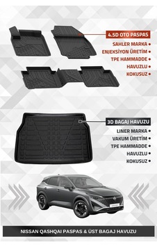 Sahler Qashqai 2022+ Benzinli Uyumlu 4.5d Premium Havuzlu Oto Paspas Ve Liner Marka 3d Ust Bagaj Hav