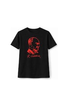 Primemağazam Kız Çocuk Atatürk Baskılı Tişört Kısa Kollu Bisiklet Yaka T-shirt - Siyah Çeşitli