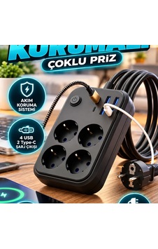 4 Prizli Akım Korumalı Çoklu Priz 4 Usb Ve 2 Type-c Şarj Çıkışlı Diğer 4 Prizli Akım Korumalı Çoklu Priz 4 Usb Ve 2 Type-c Şarj Çıkışlı Diğer