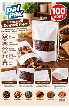 Pencereli Kilitli Poşet Kahve, Kuruyemiş Ve Gıda Ambalajı 15x23,5+8 Cm 100 Adet Pencereli Kilitli Poşet Kahve, Kuruyemiş Ve Gıda Ambalajı 15x23,5+8 Cm 100 Adet