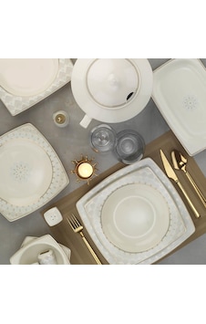Kütahya Porselen Bone Mare 62 Parça 11432 Desenli Yemek Takımı