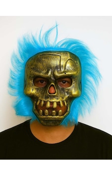 Wild Skull - Bakır Kafatası Turkuaz Saçlı İskelet Maske Çok Renkli
