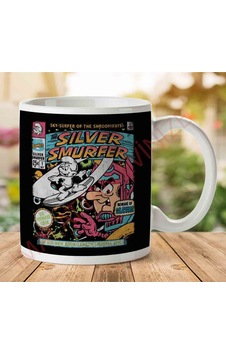 1-1932 Silver Smurfer The Smurfs Silver Surfer İki Tarafı Baskılı Kupa Bardak.jpg