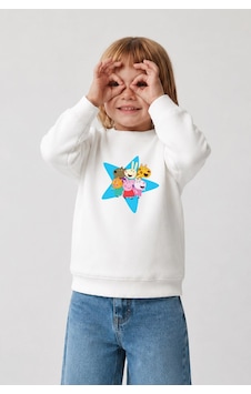 Monila Kız Çocuk Pamuklu Bisiklet Yaka Yıldız Baskılı T-shirt Ekru Monila Kız Çocuk Pamuklu Bisiklet Yaka Yıldız Baskılı T-shirt Ekru