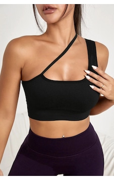 İmoda Kadın Siyah Tek Omuzlu Çapraz Askılı Crop Top Büstiyer Siyah