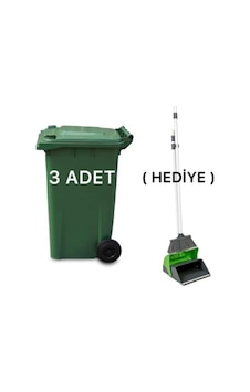 3 Adet Plastik Çöp Konteyneri 240 Lt Isıya Karşı Dayanıklı Kapaklı Faraş Hediyeli Yeşil