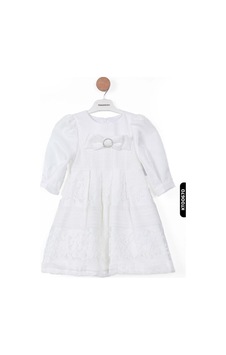 Xo Kids Bohçalı O Yakalı Fermuarlı Katlanmış Kollu Ajurlu Kız Çocuk Elbise 2-6 Yaş 10036 Beyaz