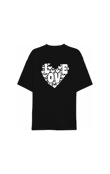 Hazego 14 Şubat Sevgililer Günü Love Kalp Baskılı Oversize Bisiklet Yaka T-shirt - Siyah Hazego 14 Şubat Sevgililer Günü Love Kalp Baskılı Oversize Bisiklet Yaka T-shirt - Siyah