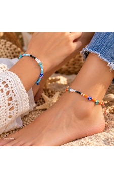 Bileklik Halhal İncili Boncuklu Nazar Boncuklu Ayarlanabilir Unisex Çok Renkli Bileklik Halhal İncili Boncuklu Nazar Boncuklu Ayarlanabilir Unisex Çok Renkli