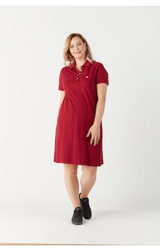 Moda Berray 3010 Bordo Günlük Tarz Lacoste Kumaş Büyük Beden Elbise Bordo