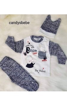 Candys Bebe Ayıcıklı Erkek İkili Takım Beyaz - Mavi Candys Bebe Ayıcıklı Erkek İkili Takım Beyaz - Mavi