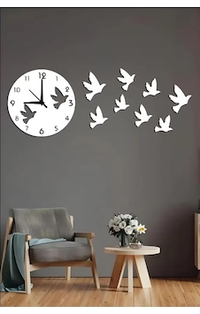 Kuş Modern Dekoratif Dekor Duvar Saay Beyaz Kuş Modern Dekoratif Dekor Duvar Saay Beyaz