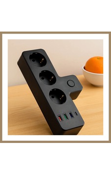 Kahveci.store Termal Korumalı Duvar Prizi - 3xpriz 3xusb 1xtype-c Siyah 22