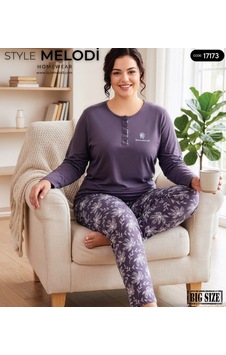 Melodi 17173 Uzun Kol %100 Pamuk Battal Büyük Beden Kadın Pijama Takımı Mor Melodi 17173 Uzun Kol %100 Pamuk Battal Büyük Beden Kadın Pijama Takımı Mor