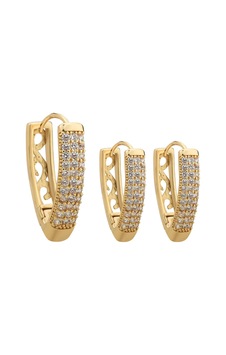 Taşlı Gold Üçlü Küpe Seti Altın Taşlı Gold Üçlü Küpe Seti Altın