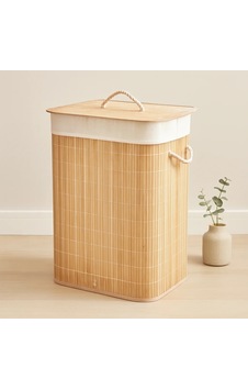 Bambu Kirli Çamaşır Sepeti 40x30x60 Cm - Kapaklı İpli Kumaş Torbalı 3 Adet Gümüş Toka Bambu Kirli Çamaşır Sepeti 40x30x60 Cm - Kapaklı İpli Kumaş Torbalı 3 Adet Gümüş Toka