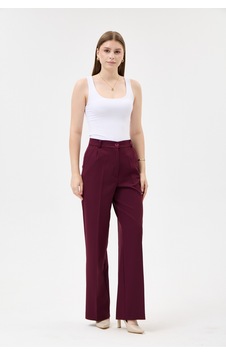 Velnara Moda Mürdüm Boru Paça Cepli Yüksek Bel Dokuma Kumaş Kadın Pantolon Bordo Mürdüm - 918013923 Bordo Mürdüm