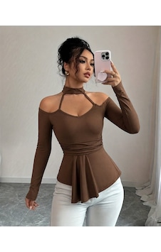 Veraura Lifestyle Kadın Omuzlardan Açık Yarı Balıkçı Yaka Uzun Kollu V Yakalı Onu Pileli Viskon Bluz kahverengi Veraura Lifestyle Kadın Omuzlardan Açık Yarı Balıkçı Yaka Uzun Kollu V Yakalı Onu Pileli Viskon Bluz kahverengi