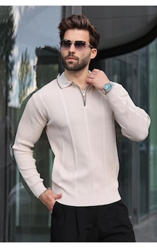 Madmext Taş Polo Yaka Yarım Fermuarlı Fitilli Erkek Triko Kazak E7515 Taş Rengi Madmext Taş Polo Yaka Yarım Fermuarlı Fitilli Erkek Triko Kazak E7515 Taş Rengi