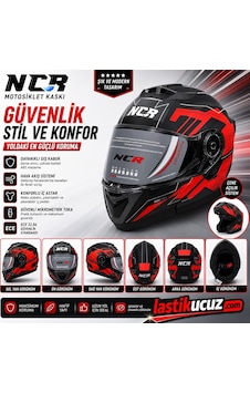 Ncr-160e Çene Açılır Gözlüklü E-ce Belgeli Kask Kırmızı Grafik Ncr-160e Çene Açılır Gözlüklü E-ce Belgeli Kask Kırmızı Grafik