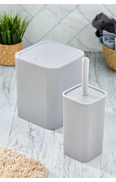Kare Çöp Kovası Tuvalet Fırçası Set 2'li 5 Litre Gri Gri Kare Çöp Kovası Tuvalet Fırçası Set 2'li 5 Litre Gri Gri
