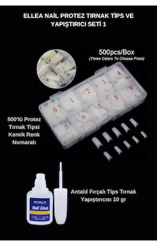 Protez Tırnak Tips Ve Yapıştırıcı Seti Kemik Renk