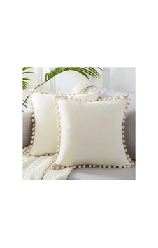 Ponponlu Dekoratif Kırlent Kılıfı 2 Adet 50x30 Cm Krem Ponponlu Dekoratif Kırlent Kılıfı 2 Adet 50x30 Cm Krem