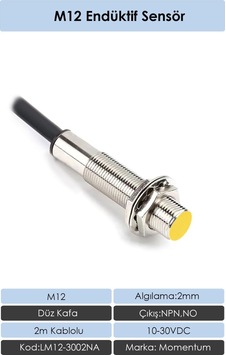 Momentum M12 Endüktif Sensör 2mm Düz Kafa NPN NO LM12-3002NA Momentum M12 Endüktif Sensör 2mm Düz Kafa NPN NO LM12-3002NA