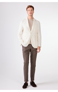 Dufy Ekru Erkek Regular Fit Çizgili Sivri Yaka Keten Ceket - 104438 Ekru Dufy Ekru Erkek Regular Fit Çizgili Sivri Yaka Keten Ceket - 104438 Ekru