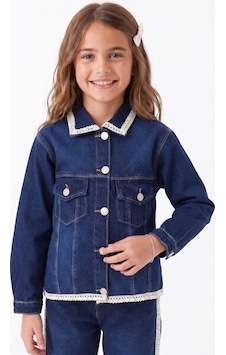 Onloox Kız Çocuk Koyu Mavi Kız Çocuk Koyu Mavi Pamuklu Denim Gömlek Yaka Regular Güpür Detaylı Düğmeli Jean Ceket 3-7 Yaş Onloox Kız Çocuk Koyu Mavi Kız Çocuk Koyu Mavi Pamuklu Denim Gömlek Yaka Regular Güpür Detaylı Düğmeli Jean Ceket 3-7 Yaş
