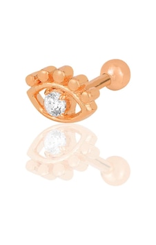 Gümüş Rose Zirkon Taşlı Kirpikli Göz Modeli Tragus Helix Piercing Küpe