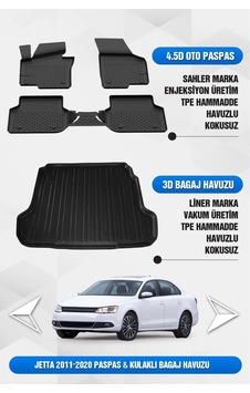 Volkswagen Jetta 2011-2019 Uyumlu 4.5d Premium Havuzlu Oto Paspas Ve Liner Kulaklı Bagaj Havuzu